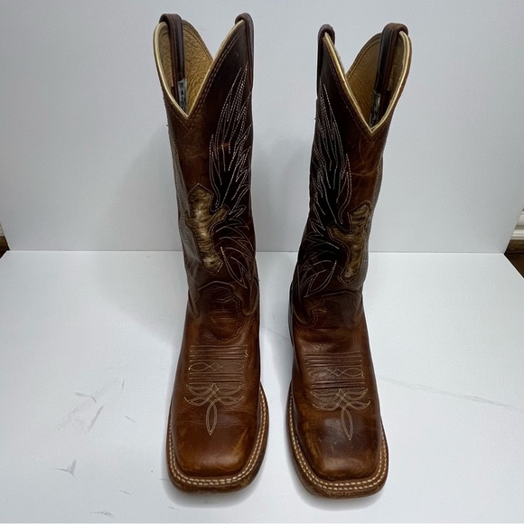 Larry Mahan Brown Leather Square Toe Cross Hair Western Cowboy Boots Size 6B - Picture 3 of 14